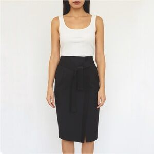 NWT Judith & Charles Virgin Wool Black Pencil Skirt with Tie Detail Size 10